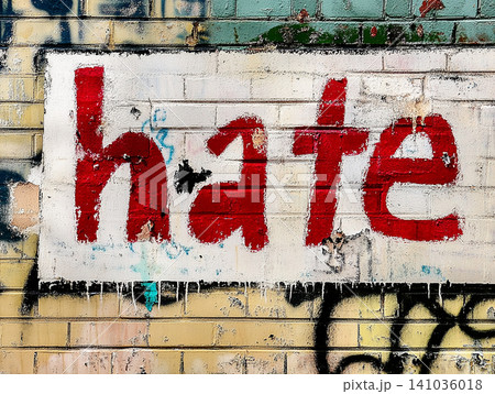 Graffiti street art wall with spray paint and color on brick showcasing urban message Graffiti street art wall with spray paint and color on brick showcasing urban message 141036018