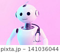 Advanced robot with stethoscope in a futuristic pink setting showcasing AI and healthcare innovation 141036044