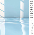 Reflections of abstract tranquil minimalist light and waves in a modern clean blue serene setting 141036061