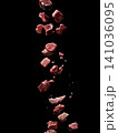 Raw beef chunks falling: food, meat, raw, beef, red, chunks, falling, cooking, ingredient, protein 141036095