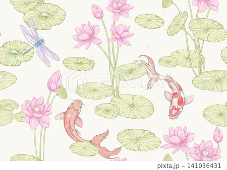 Lotus seamless floral pattern 141036431