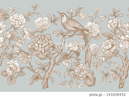 chinoiserie pattern with birds chinoiserie pattern with birds 141036432