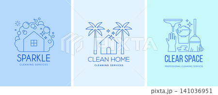 Modern minimal line art logo collection for cleaning businesses and housekeeping services 141036951