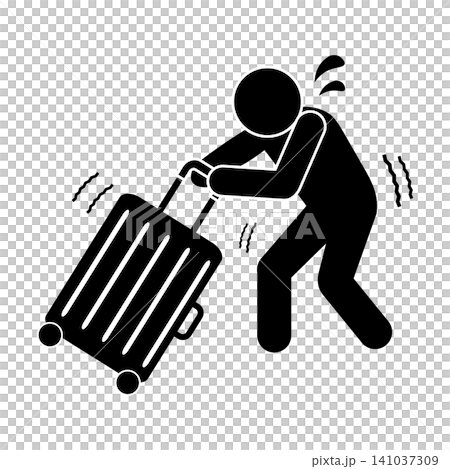 An icon of a person struggling to pull a heavy suitcase. An icon of a person struggling to pull a heavy suitcase. 141037309