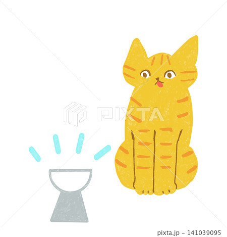ご飯を待っている茶トラ猫 141039095
