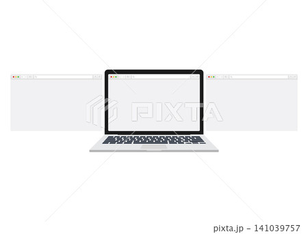 laptop screen mockup with multiple blank browser windows layout laptop screen mockup with multiple blank browser windows layout 141039757