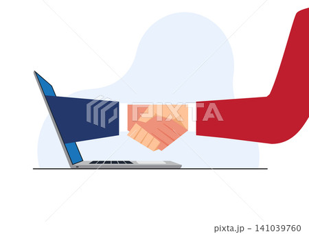 online business agreement illustration with a laptop and handshake online business agreement illustration with a laptop and handshake 141039760