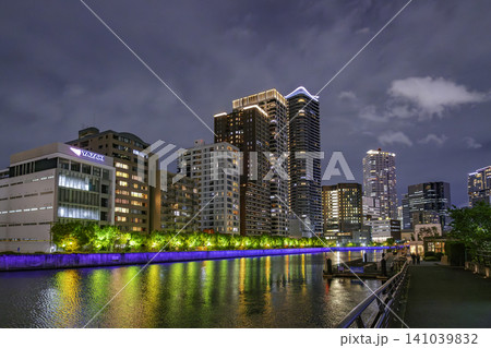大阪夜景 中之島 堂島川 大阪国際会議場前港 大阪府大阪市 大阪夜景 中之島 堂島川 大阪国際会議場前港 大阪府大阪市 141039832