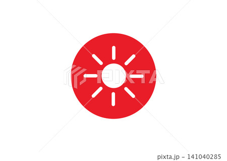 Red Sun Icon Button Representing Brightness, Solar Energy, Weather Symbol, UI Control, Flat Graphic Emblem Red Sun Icon Button Representing Brightness, Solar Energy, Weather Symbol, UI Control, Flat Graphic Emblem 141040285