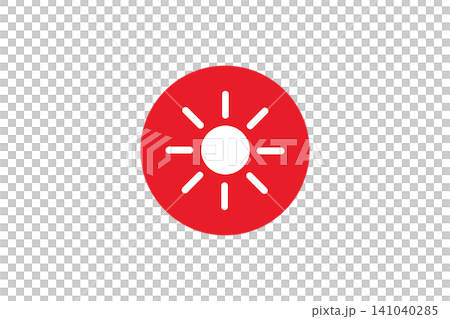 Red Sun Icon Button Representing Brightness, Solar Energy, Weather Symbol, UI Control, Flat Graphic Emblem Red Sun Icon Button Representing Brightness, Solar Energy, Weather Symbol, UI Control, Flat Graphic Emblem 141040285