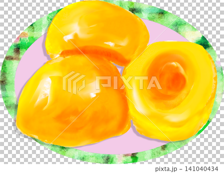 香甜可口的黃桃甜點(水彩/粉彩風格插畫) 香甜可口的黃桃甜點(水彩/粉彩風格插畫) 141040434