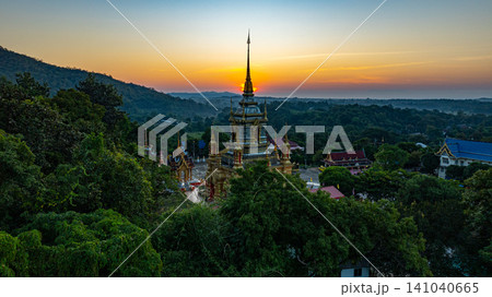 Aerial view of Mae Klang Waterfall Temple's pagoda top Aerial view of Mae Klang Waterfall Temple's pagoda top 141040665