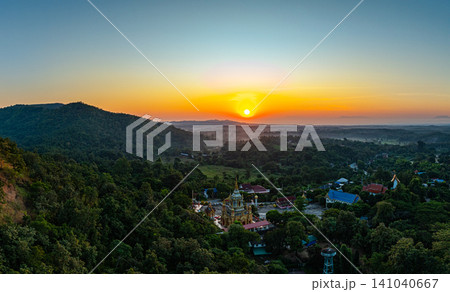 Aerial view of Mae Klang Waterfall Temple's pagoda top Aerial view of Mae Klang Waterfall Temple's pagoda top 141040667