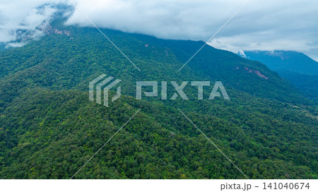 Aerial view of Cloud-Covered Mountain Peak 141040674