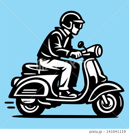 Vector illustration of a vintage scooter rider. Vector illustration of a vintage scooter rider. 141041119