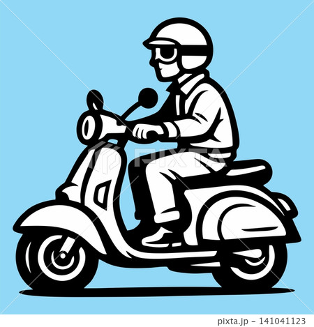 Vector illustration of a vintage scooter rider. Vector illustration of a vintage scooter rider. 141041123