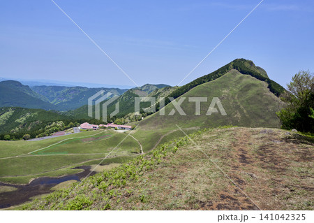 初夏の爽やかな風が吹く曽爾高原の青々とした草原風景 141042325