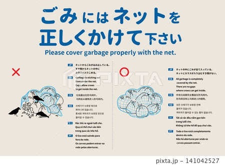 ごみネットの正しい使い方を啓発する多言語案内ポスター ごみネットの正しい使い方を啓発する多言語案内ポスター 141042527