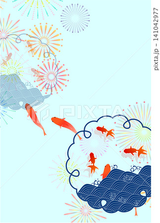 金魚と花火と日本の伝統文様 金魚と花火と日本の伝統文様 141042977