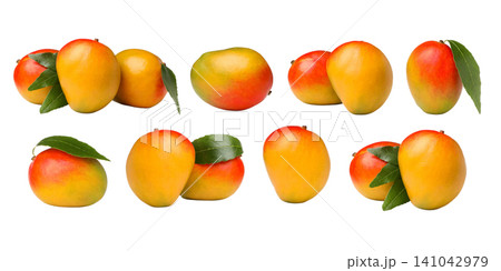 Set, Fresh mangoes arranged artistically highlight natural beauty, PNG Set, Fresh mangoes arranged artistically highlight natural beauty, PNG 141042979
