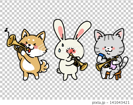 Animal character set for practicing the trumpet Animal character set for practicing the trumpet 141043421