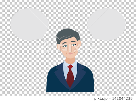 Vector illustration of a troubled middle-aged man with a speech bubble. Vector illustration of a troubled middle-aged man with a speech bubble. 141044239