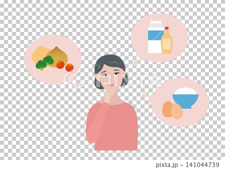 献立・食費に悩む中年女性のベクターイラスト素材 献立・食費に悩む中年女性のベクターイラスト素材 141044739