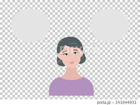 Vector illustration of a troubled middle-aged woman with a speech bubble. Vector illustration of a troubled middle-aged woman with a speech bubble. 141044931