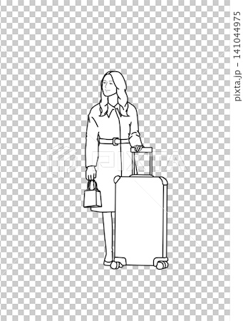 一幅描繪一位女士旅行的線條畫 一幅描繪一位女士旅行的線條畫 141044975