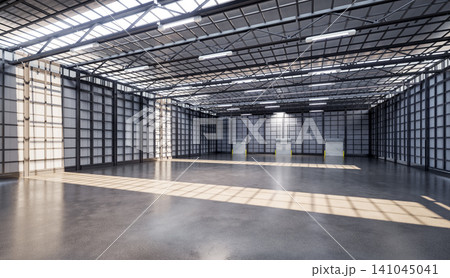 Empty factory interior filled with natural light 141045041
