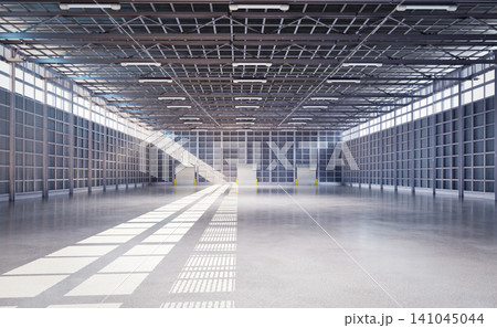 Empty factory interior filled with natural light Empty factory interior filled with natural light 141045044
