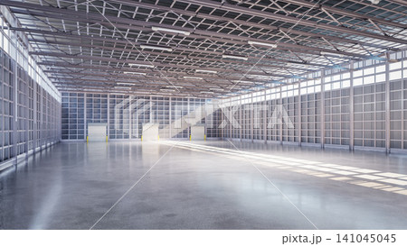 Empty factory interior filled with natural light Empty factory interior filled with natural light 141045045