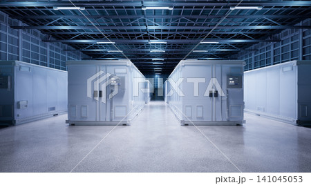 3d rendering group of energy storage systems or battery container units in factory 3d rendering group of energy storage systems or battery container units in factory 141045053