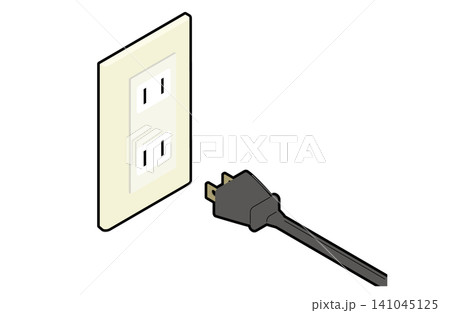 壁コンセントと電源プラグを差す前のアイソメトリックイラスト(主線あり) 壁コンセントと電源プラグを差す前のアイソメトリックイラスト(主線あり) 141045125