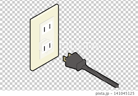 壁コンセントと電源プラグを差す前のアイソメトリックイラスト(主線あり) 壁コンセントと電源プラグを差す前のアイソメトリックイラスト(主線あり) 141045125