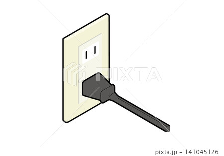 壁コンセントに電源プラグを差したアイソメトリックイラスト(主線あり) 壁コンセントに電源プラグを差したアイソメトリックイラスト(主線あり) 141045126