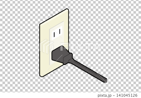 壁コンセントに電源プラグを差したアイソメトリックイラスト(主線あり) 壁コンセントに電源プラグを差したアイソメトリックイラスト(主線あり) 141045126