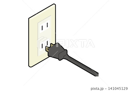 壁コンセントに電源プラグを差す直前のアイソメトリックイラスト(主線あり) 壁コンセントに電源プラグを差す直前のアイソメトリックイラスト(主線あり) 141045129