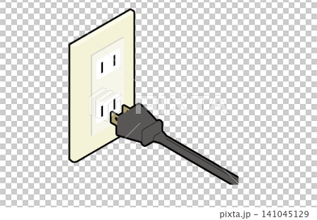 壁コンセントに電源プラグを差す直前のアイソメトリックイラスト(主線あり) 壁コンセントに電源プラグを差す直前のアイソメトリックイラスト(主線あり) 141045129