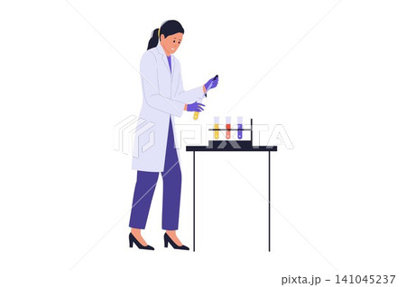 Illustration of Female Scientist Dropping Liquid into Tube 141045237