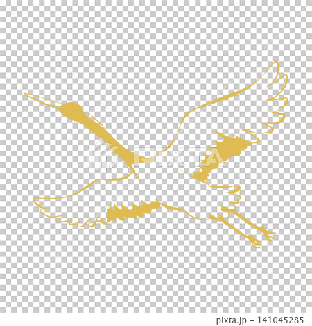 A golden crane in flight, resembling a brushstroke. A golden crane in flight, resembling a brushstroke. 141045285
