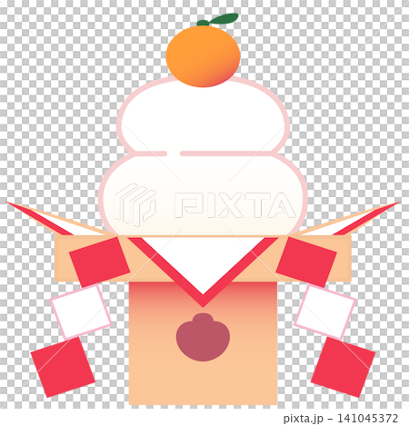 New Year's illustration material featuring Kagami Mochi (rice cake offering). New Year's illustration material featuring Kagami Mochi (rice cake offering). 141045372