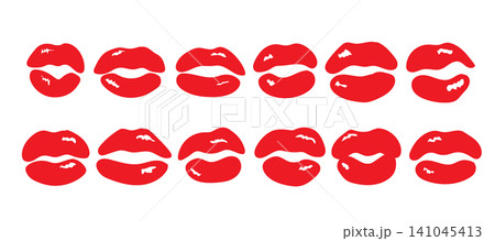 Red Mouth Icon Set Lip Symbols Collection Isolated Red Mouth Icon Set Lip Symbols Collection Isolated 141045413