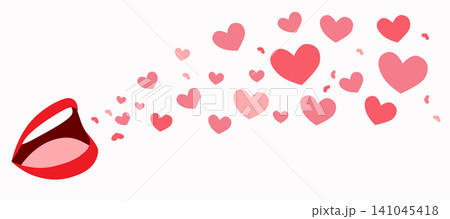 Vector Cartoon Illustration of Female Mouth Blowing Pink Heart Shapes Vector Cartoon Illustration of Female Mouth Blowing Pink Heart Shapes 141045418