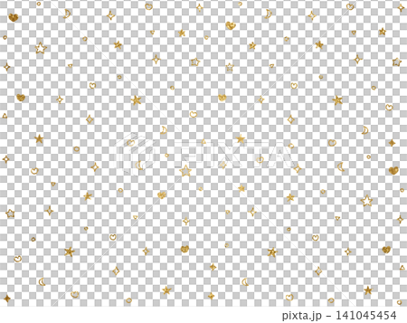 Cute all-over pattern of gold hand-drawn stars, hearts, and crescent moons - transparent background material. Cute all-over pattern of gold hand-drawn stars, hearts, and crescent moons - transparent background material. 141045454