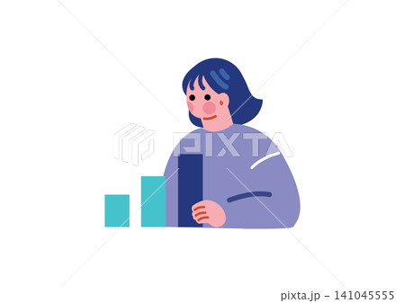 グラフを確認する女性のイラスト グラフを確認する女性のイラスト 141045555