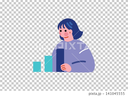 グラフを確認する女性のイラスト グラフを確認する女性のイラスト 141045555