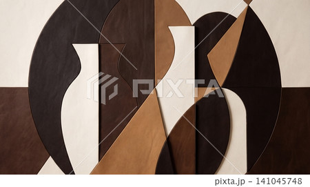 Abstract geometric leather wall art featuring minimalist vase silhouettes in earth tones for modern interior design and sophisticated home decor styles 141045748