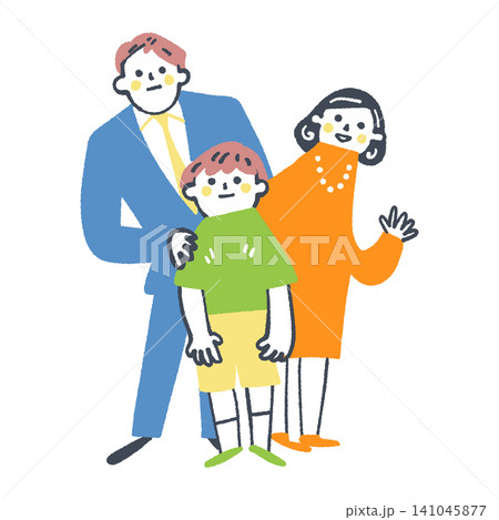 父と母と子どもが寄り添う三人家族の対等な絆 肩越しに重なり信頼する人々 父と母と子どもが寄り添う三人家族の対等な絆 肩越しに重なり信頼する人々 141045877
