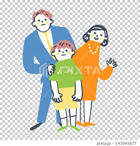 A family of three—father, mother, and child—shares an equal bond; people who trust each other, their shoulders touching. A family of three—father, mother, and child—shares an equal bond; people who trust each other, their shoulders touching. 141045877